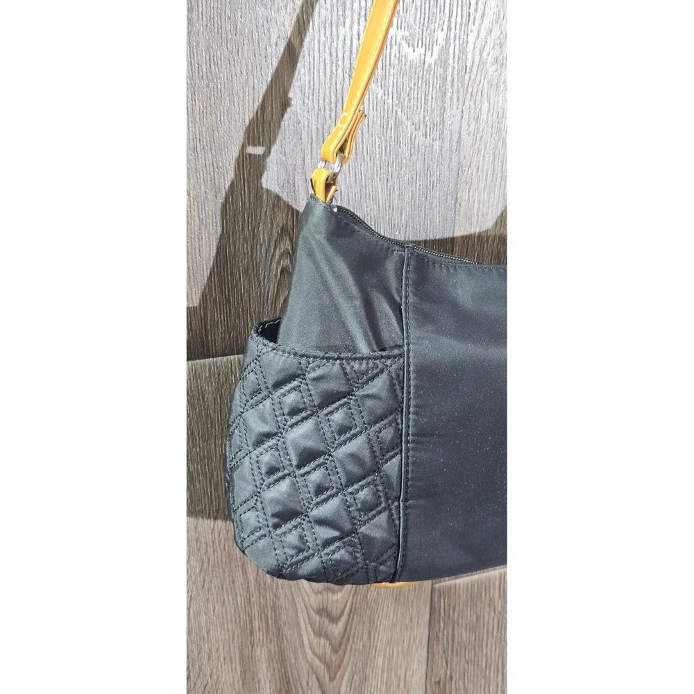 Liz Claiborne Black Quilted Nylon Shoulder‎ Bag with Tan Trim